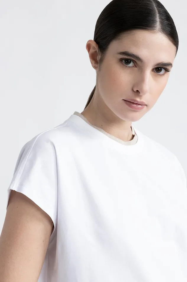 Peserico Tops And TShirts Woman Cotton Jersey TShirt Macchiato Peserico Tops And TShirts Woman Cotton Jersey TShirt Macchiato
