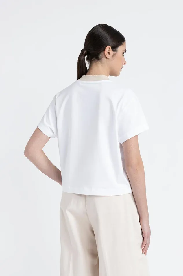 Peserico Tops And TShirts Woman Cotton Jersey TShirt With Tricot Crew Neck Barley Peserico Tops And TShirts Woman Cotton Jersey TShirt With Tricot Crew Neck Barley