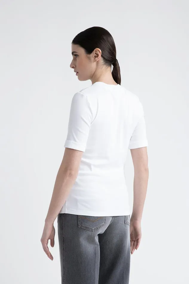 Peserico Tops And TShirts Woman Jersey TShirt With Punto Luce Trim Pure White Peserico Tops And TShirts Woman Jersey TShirt With Punto Luce Trim Pure White