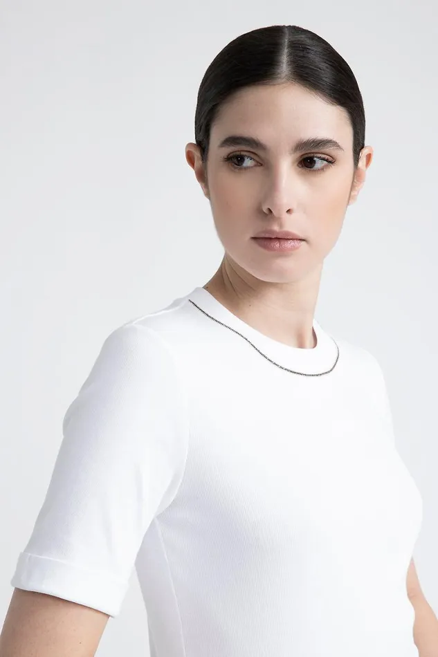 Peserico Tops And TShirts Woman Jersey TShirt With Punto Luce Trim Pure White Peserico Tops And TShirts Woman Jersey TShirt With Punto Luce Trim Pure White