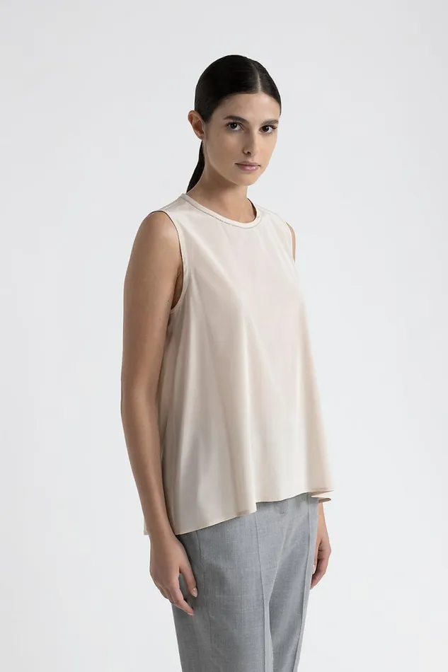 Peserico Tops And TShirts Woman Silk Crepe De Chine Round Neck Top Beige