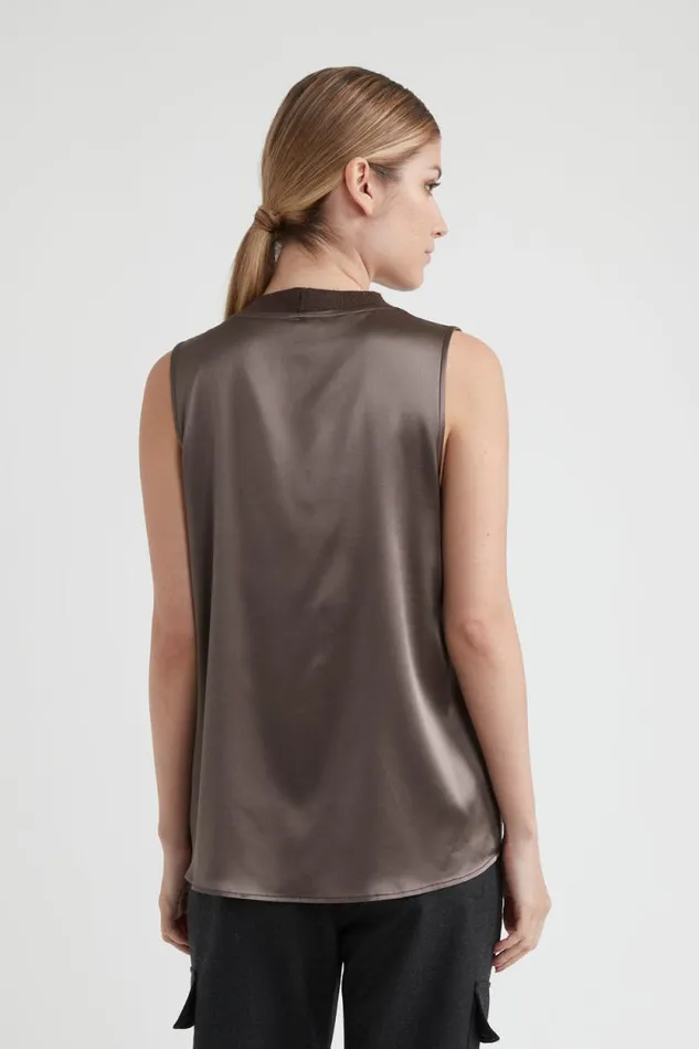 Peserico Tops And TShirts Woman Silk Satin Top Relaxed Fit Top Walnut Peserico Tops And TShirts Woman Silk Satin Top Relaxed Fit Top Walnut