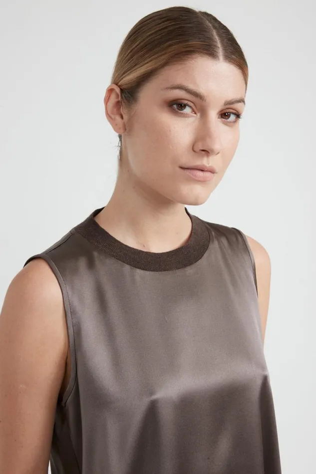 Peserico Tops And TShirts Woman Silk Satin Top Relaxed Fit Top Walnut Peserico Tops And TShirts Woman Silk Satin Top Relaxed Fit Top Walnut