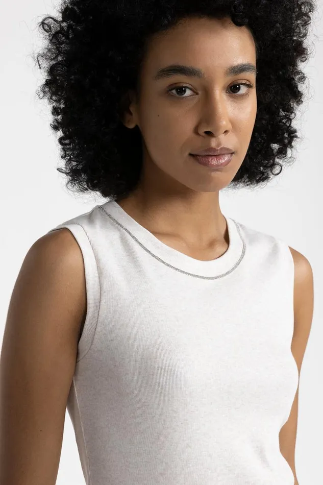 Peserico Tops And TShirts Woman Stretch Jersey Top With Punto Luce Trim Hornbeam Peserico Tops And TShirts Woman Stretch Jersey Top With Punto Luce Trim Hornbeam
