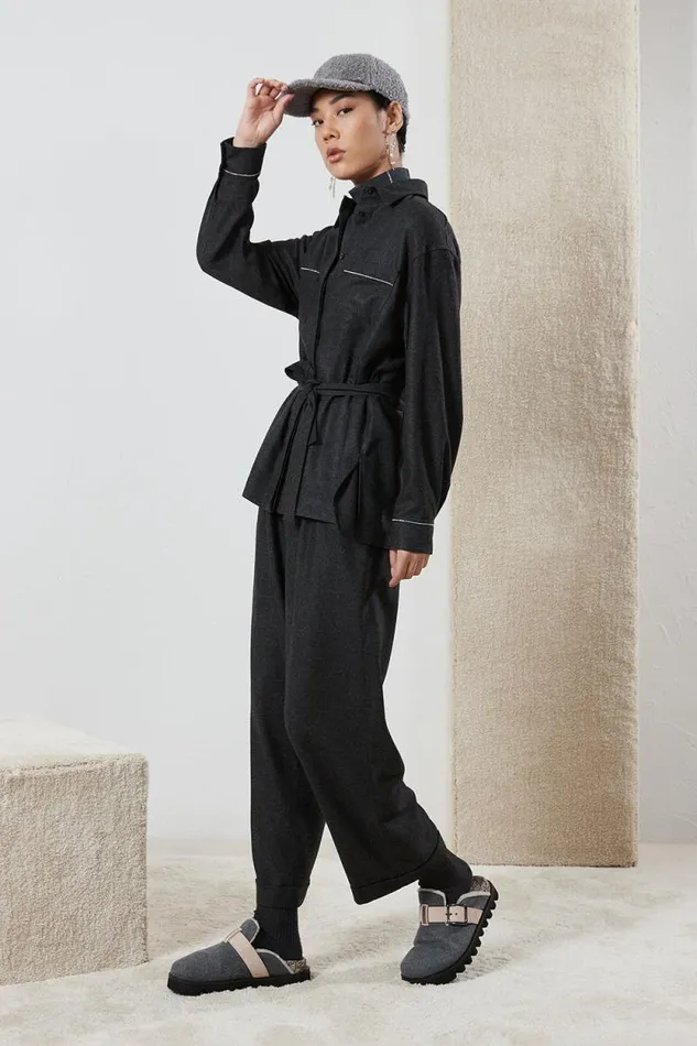 Peserico Tops And TShirts Woman Turtleneck Top With Punto Luce Trim Graphite Peserico Tops And TShirts Woman Turtleneck Top With Punto Luce Trim Graphite