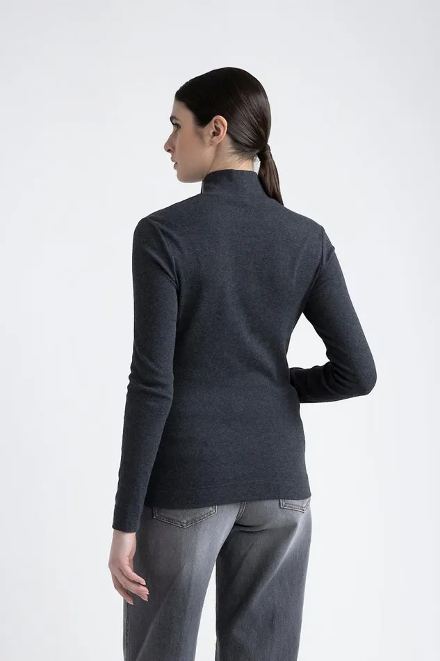 Peserico Tops And TShirts Woman Turtleneck Top With Punto Luce Trim Graphite Peserico Tops And TShirts Woman Turtleneck Top With Punto Luce Trim Graphite