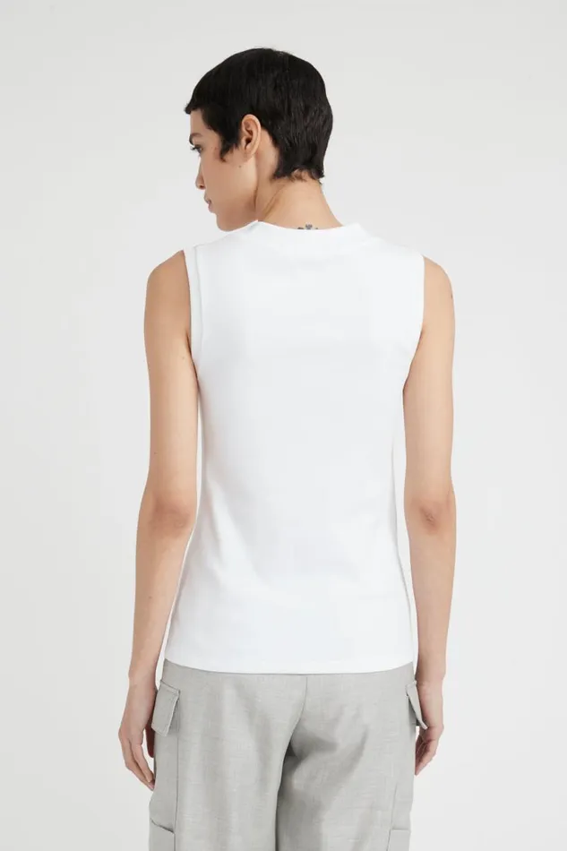 Peserico Tops And TShirts Woman VNeck Cotton Jersey Micro Rib Top Pearl Beige Peserico Tops And TShirts Woman VNeck Cotton Jersey Micro Rib Top Pearl Beige