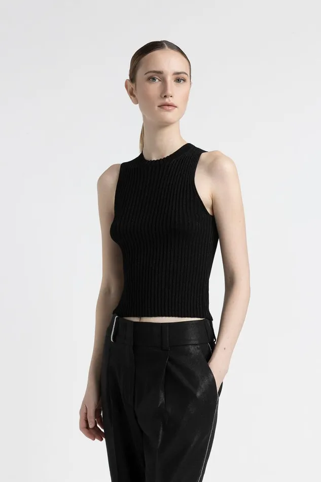 Peserico Tops And TShirts Woman Viscose And Lurex Yarn Top Black