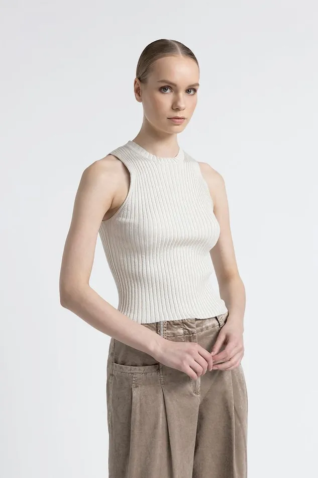 Peserico Tops And TShirts Woman Viscose And Lurex Yarn Top Natural White