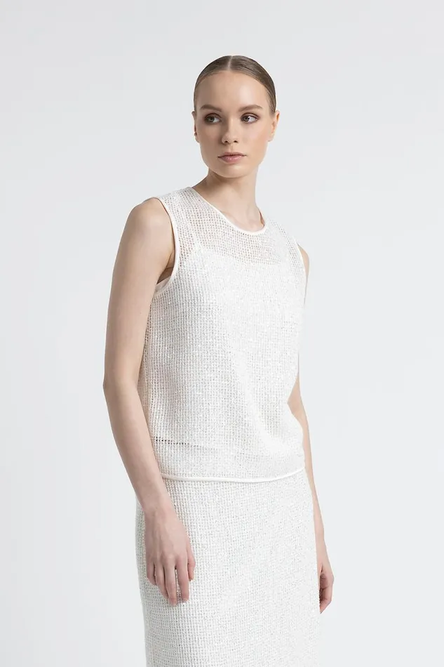 Peserico Tops And TShirts Woman Wool And Mohair Mesh Knit Top Natural White