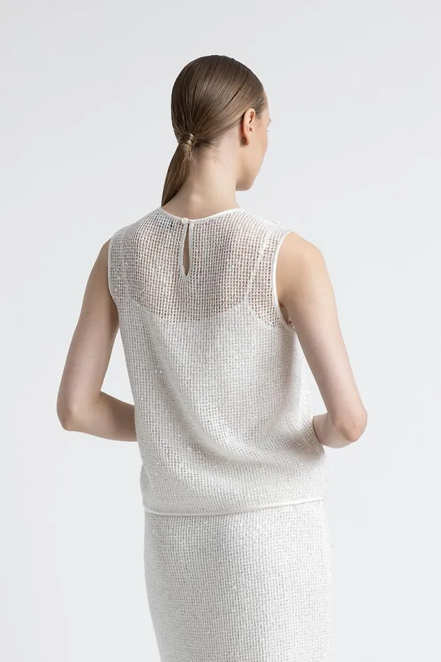 Peserico Tops And TShirts Woman Wool And Mohair Mesh Knit Top Natural White Peserico Tops And TShirts Woman Wool And Mohair Mesh Knit Top Natural White