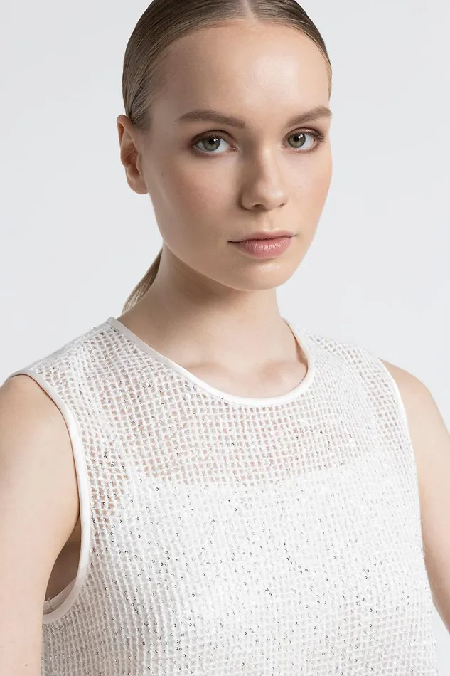 Peserico Tops And TShirts Woman Wool And Mohair Mesh Knit Top Natural White Peserico Tops And TShirts Woman Wool And Mohair Mesh Knit Top Natural White