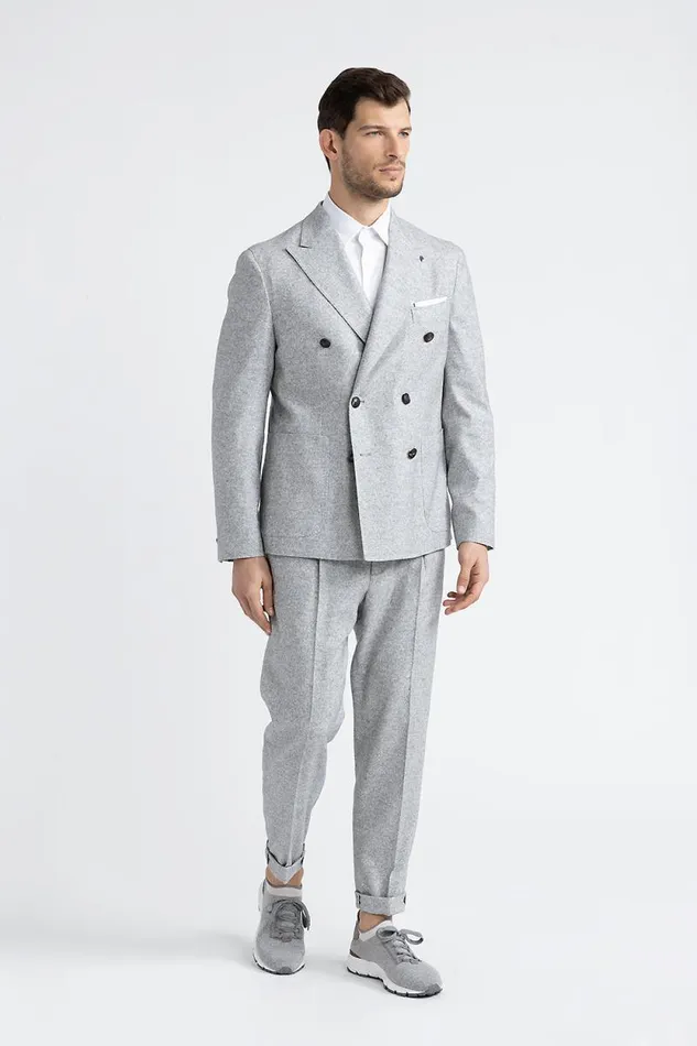 Peserico Trousers Man Classic Pants In Wool Silk And Cashmere Tweed Granite