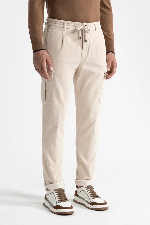 Peserico Trousers Man Corduroy Joggers With Pockets Pearl Beige