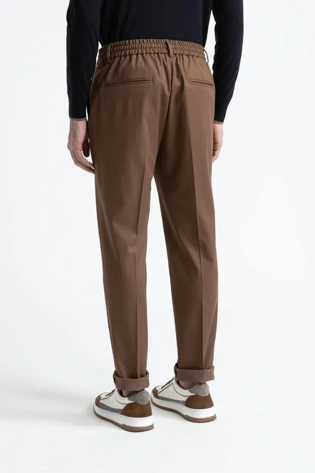 Peserico Trousers Man Cotton And Wool Gabardine Jogger Trousers Chestnut