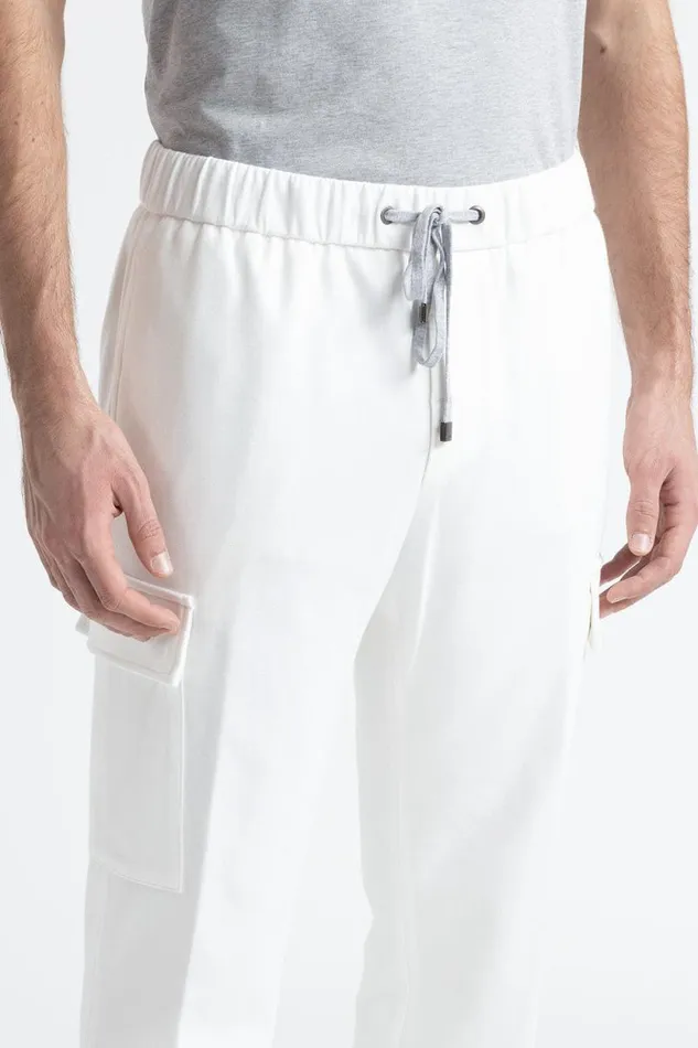Peserico Trousers Man Cotton Blend Joggers Natural White Peserico Trousers Man Cotton Blend Joggers Natural White