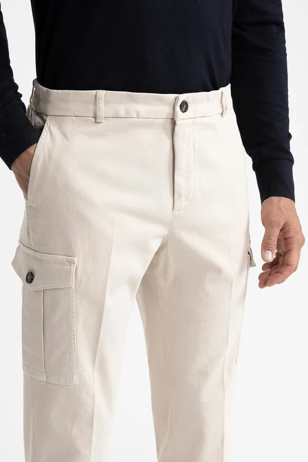 Peserico Trousers Man Cotton Chinos With Pockets Pearl Beige Peserico Trousers Man Cotton Chinos With Pockets Pearl Beige