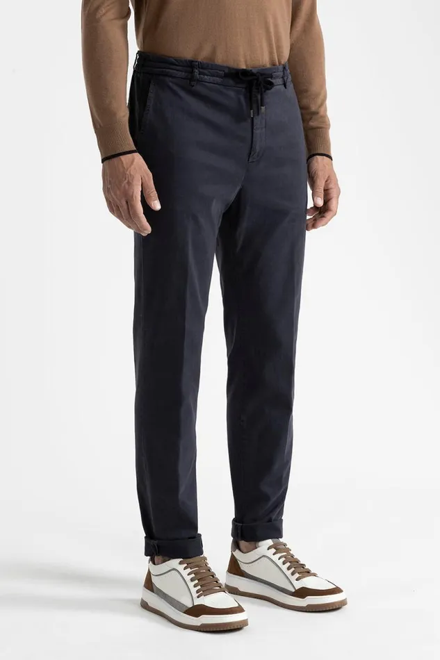 Peserico Trousers Man Cotton Tencel And Silk Joggers Inkwell Blue