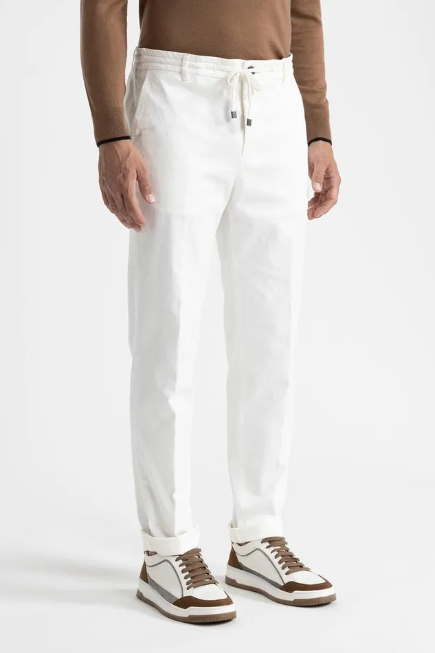 Peserico Trousers Man Cotton Tencel And Silk Joggers Natural White