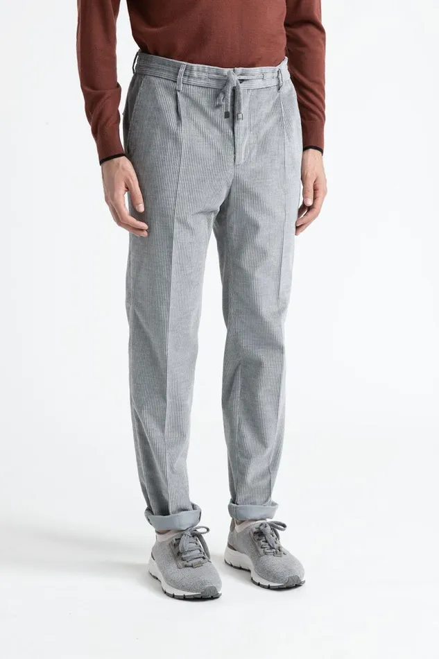 Peserico Trousers Man Cotton Velvet Jogger Trousers Granite