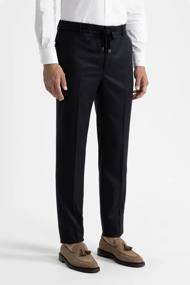 Peserico Trousers Man Pure Wool Flannel Trousers Blue
