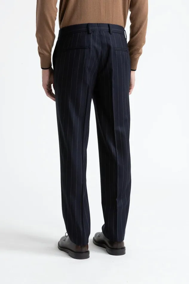 Peserico Trousers Man Unlined Pinstripe Wool Classic Trousers Inkwell Blue Peserico Trousers Man Unlined Pinstripe Wool Classic Trousers Inkwell Blue