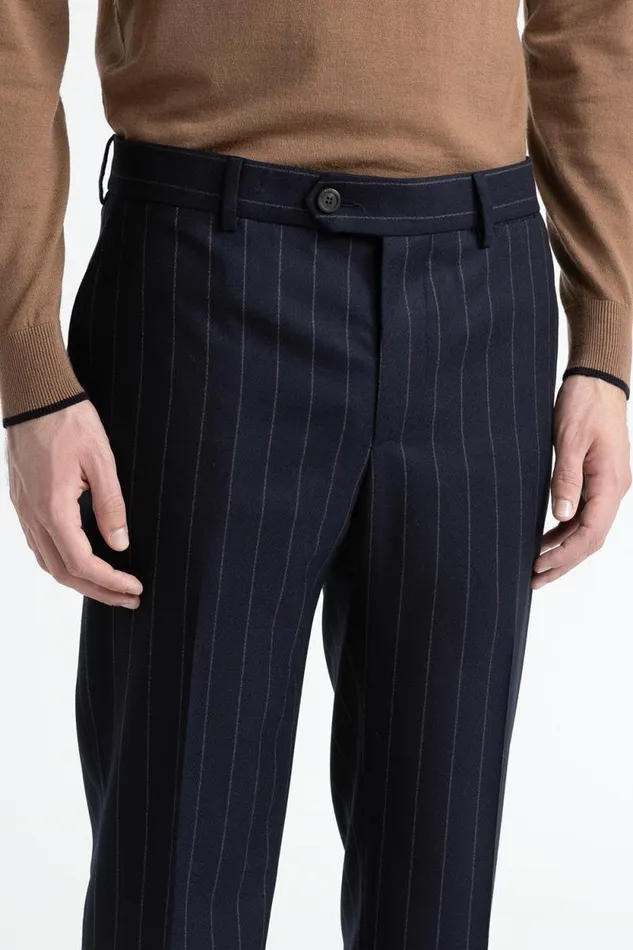 Peserico Trousers Man Unlined Pinstripe Wool Classic Trousers Inkwell Blue Peserico Trousers Man Unlined Pinstripe Wool Classic Trousers Inkwell Blue