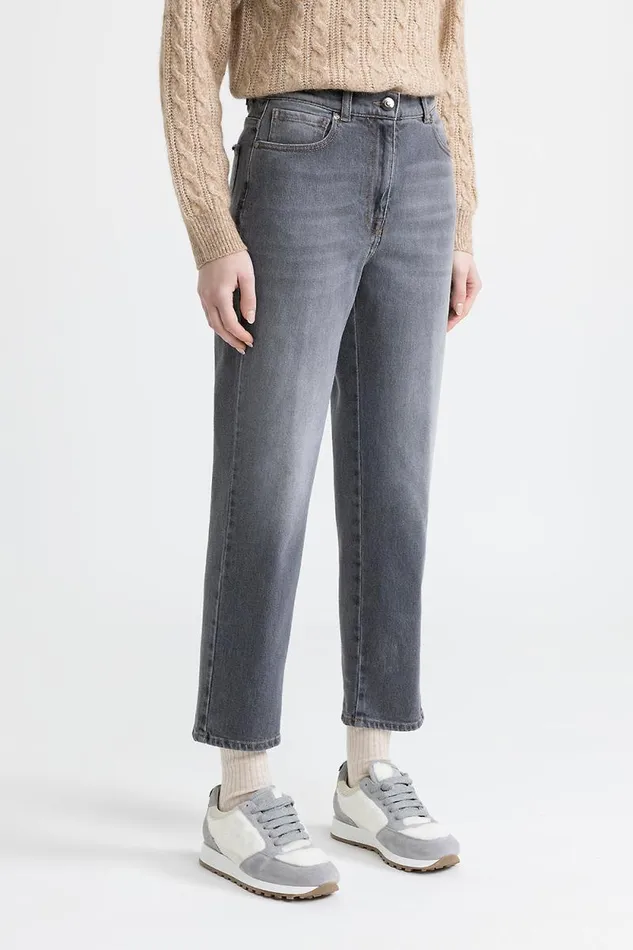 Peserico Trousers Woman Comfort Cotton Denim Jeans Grey