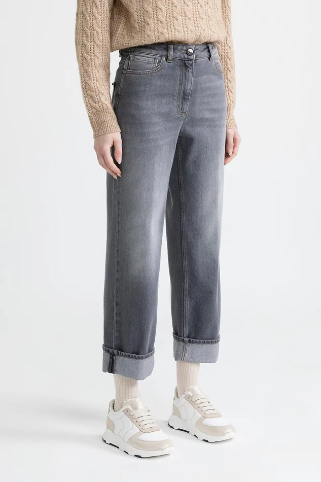 Peserico Trousers Woman Comfort Cotton Denim Trousers Grey