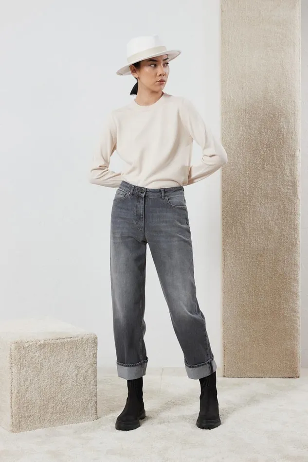Peserico Trousers Woman Comfort Cotton Denim Trousers Grey Peserico Trousers Woman Comfort Cotton Denim Trousers Grey