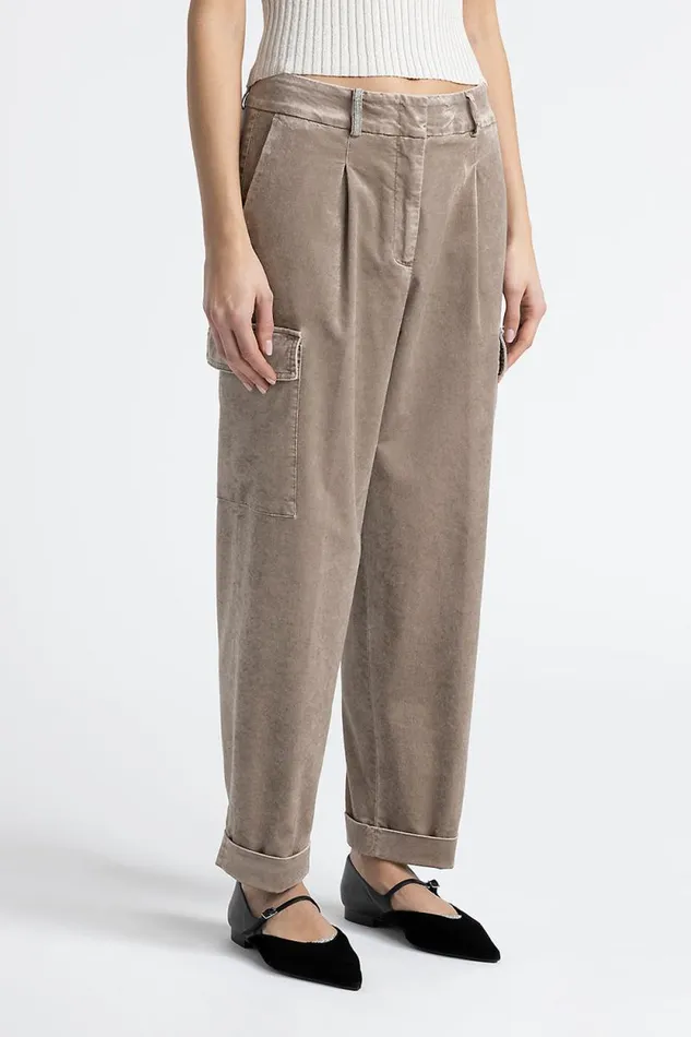 Peserico Trousers Woman Corduroy Carrot Cargo Trousers Camel