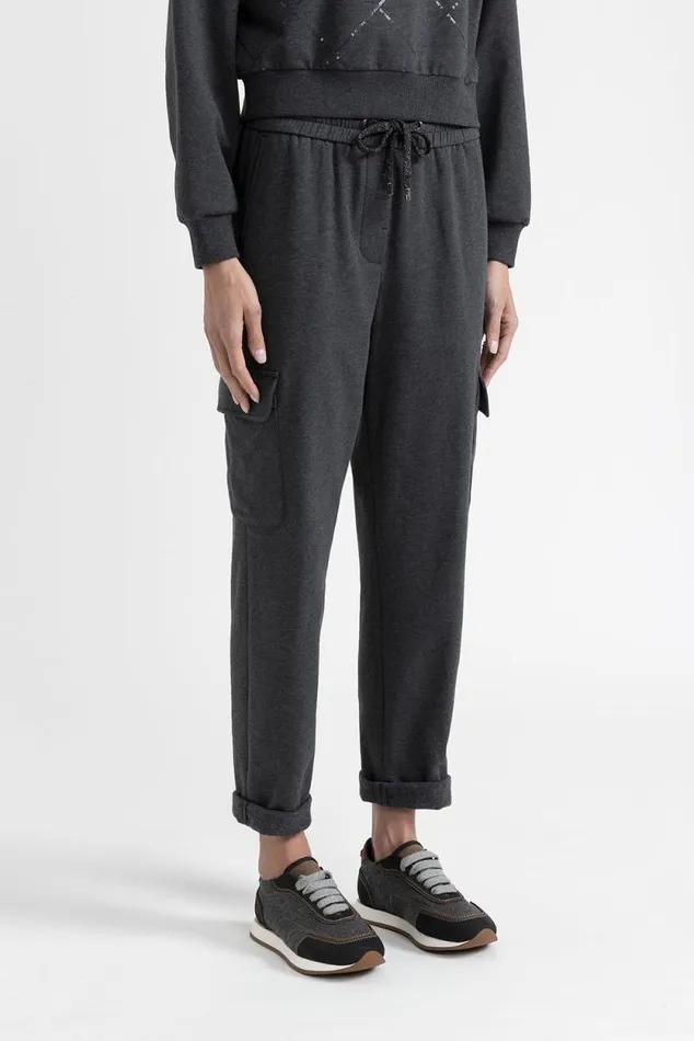 Peserico Trousers Woman Cotton Fleece Joggers Graphite