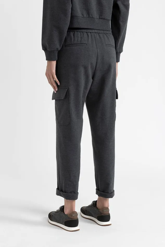 Peserico Trousers Woman Cotton Fleece Joggers Graphite Peserico Trousers Woman Cotton Fleece Joggers Graphite