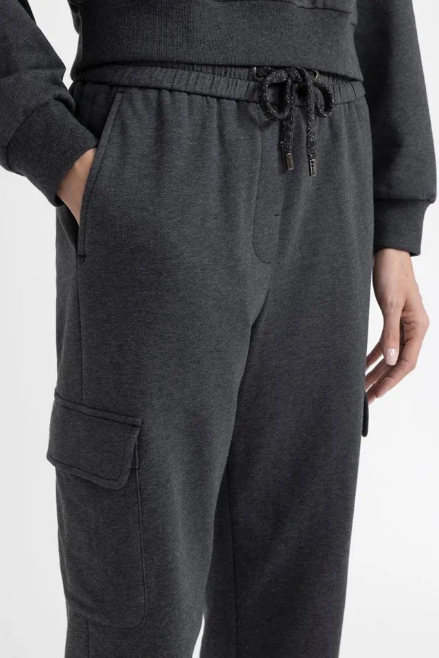Peserico Trousers Woman Cotton Fleece Joggers Graphite Peserico Trousers Woman Cotton Fleece Joggers Graphite