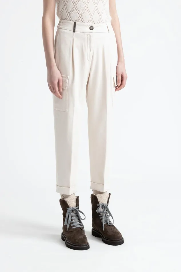 Peserico Trousers Woman Cotton Gabardine Cargo Trousers Hornbeam