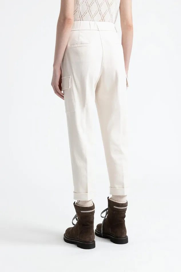 Peserico Trousers Woman Cotton Gabardine Cargo Trousers Hornbeam Peserico Trousers Woman Cotton Gabardine Cargo Trousers Hornbeam