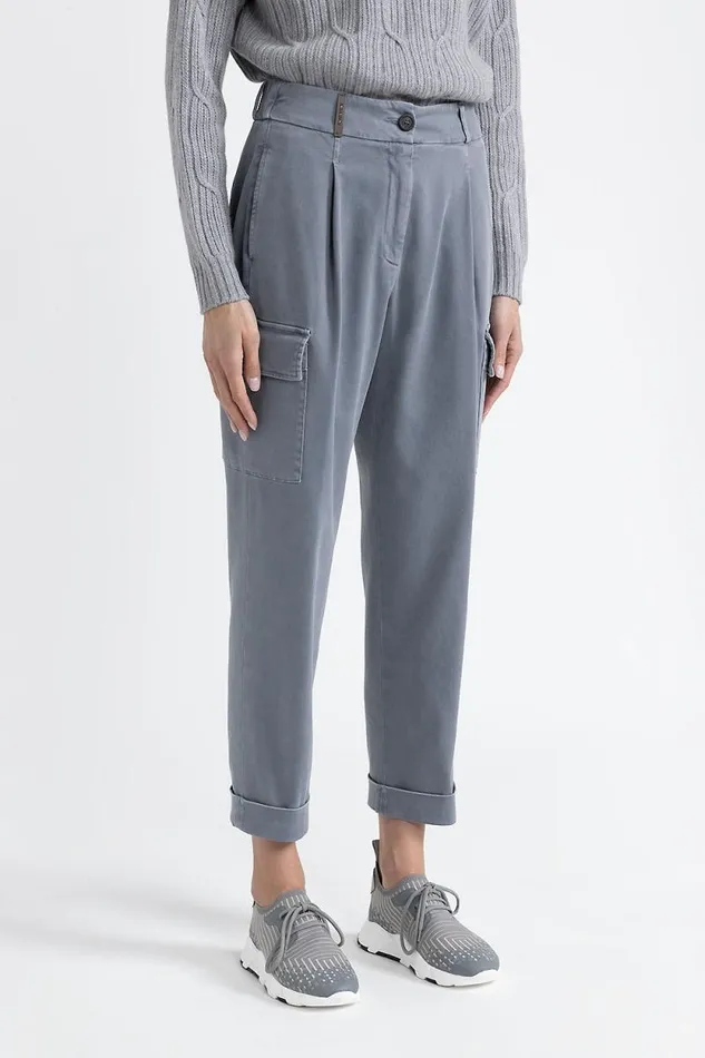 Peserico Trousers Woman Cotton Gabardine Cargo Trousers Slate