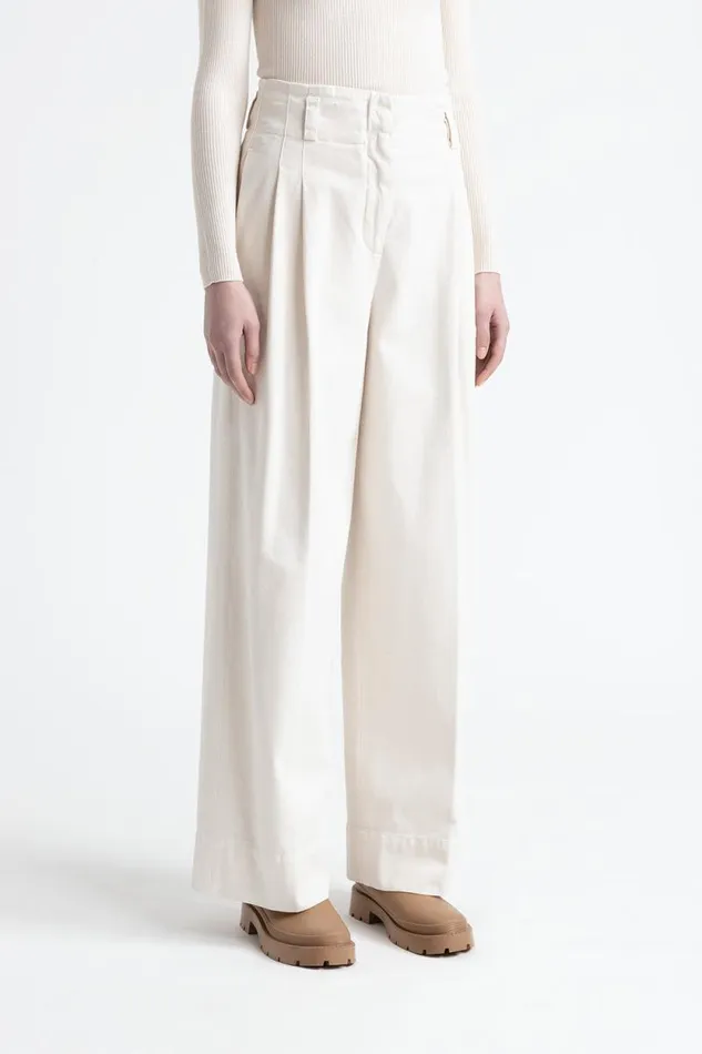 Peserico Trousers Woman Cotton Gabardine Palazzo Trousers Hornbeam