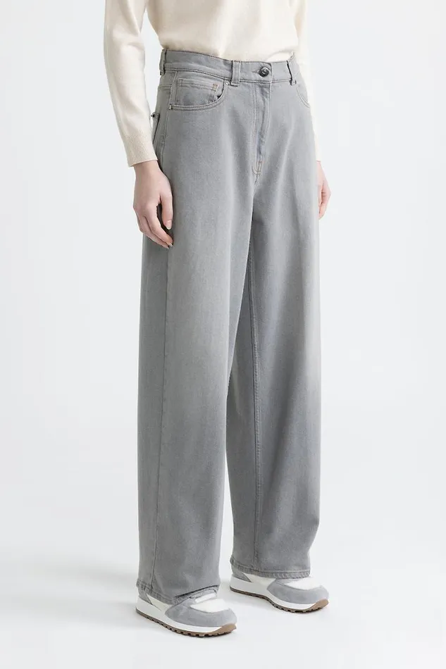 Peserico Trousers Woman Denim Baggy Oversize Trousers Grey