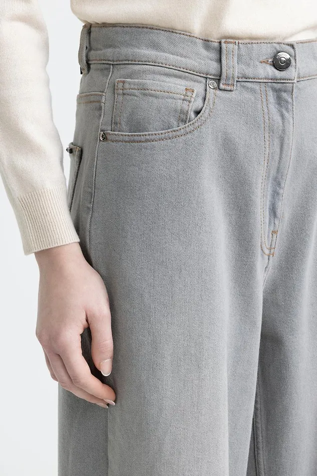 Peserico Trousers Woman Denim Baggy Oversize Trousers Grey Peserico Trousers Woman Denim Baggy Oversize Trousers Grey