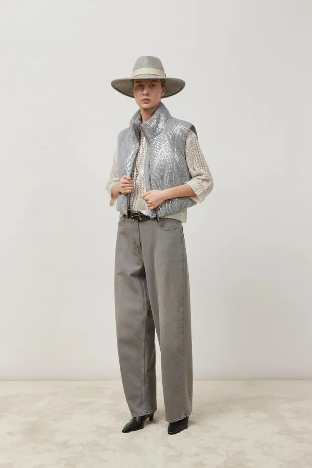 Peserico Trousers Woman Denim Baggy Oversize Trousers Grey Peserico Trousers Woman Denim Baggy Oversize Trousers Grey