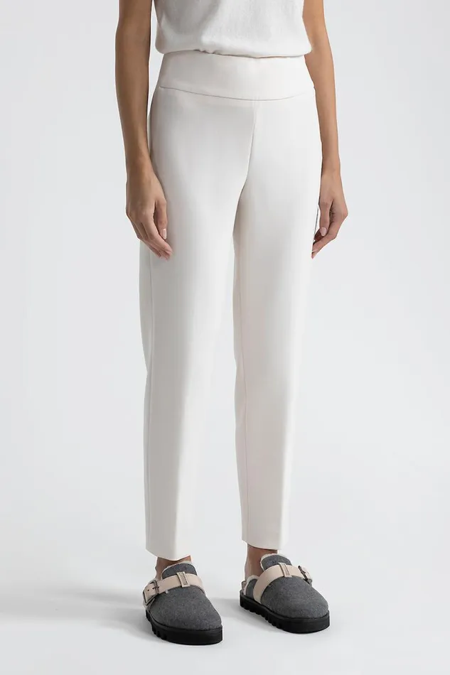 Peserico Trousers Woman Double Stretch Viscose Cotton Fabric Trousers Pearl Beige
