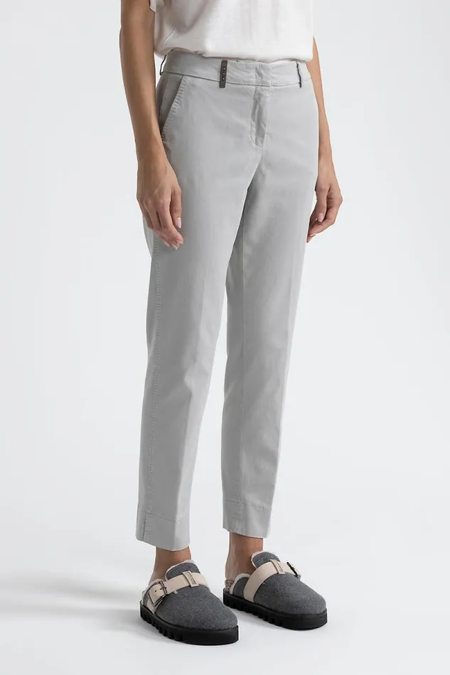 Peserico Trousers Woman Iconic 4718 Cotton Silk Gabardine And Tencel Trousers Fog Gray Peserico Trousers Woman Iconic 4718 Cotton Silk Gabardine And Tencel Trousers Fog Gray
