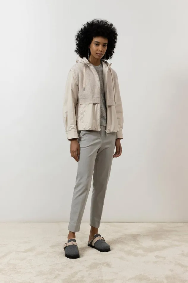 Peserico Trousers Woman Iconic 4718 Cotton Silk Gabardine And Tencel Trousers Fog Gray Peserico Trousers Woman Iconic 4718 Cotton Silk Gabardine And Tencel Trousers Fog Gray