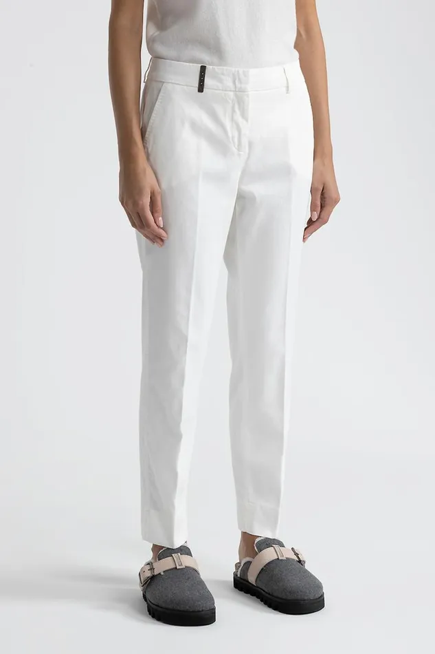 Peserico Trousers Woman Iconic 4718 Cotton Silk Gabardine And Tencel Trousers Natural White