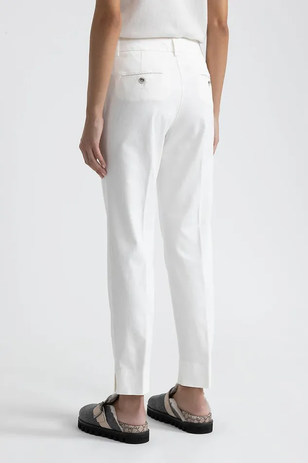 Peserico Trousers Woman Iconic 4718 Cotton Silk Gabardine And Tencel Trousers Natural White Peserico Trousers Woman Iconic 4718 Cotton Silk Gabardine And Tencel Trousers Natural White