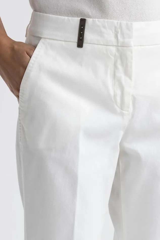 Peserico Trousers Woman Iconic 4718 Cotton Silk Gabardine And Tencel Trousers Natural White Peserico Trousers Woman Iconic 4718 Cotton Silk Gabardine And Tencel Trousers Natural White
