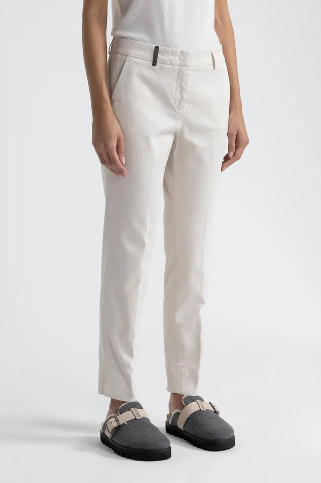 Peserico Trousers Woman Iconic 4718 Cotton Silk Gabardine And Tencel Trousers Pearl Beige Peserico Trousers Woman Iconic 4718 Cotton Silk Gabardine And Tencel Trousers Pearl Beige