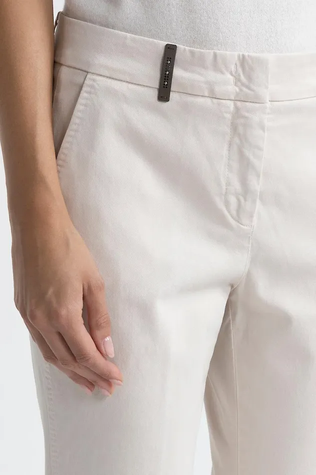 Peserico Trousers Woman Iconic 4718 Cotton Silk Gabardine And Tencel Trousers Pearl Beige Peserico Trousers Woman Iconic 4718 Cotton Silk Gabardine And Tencel Trousers Pearl Beige