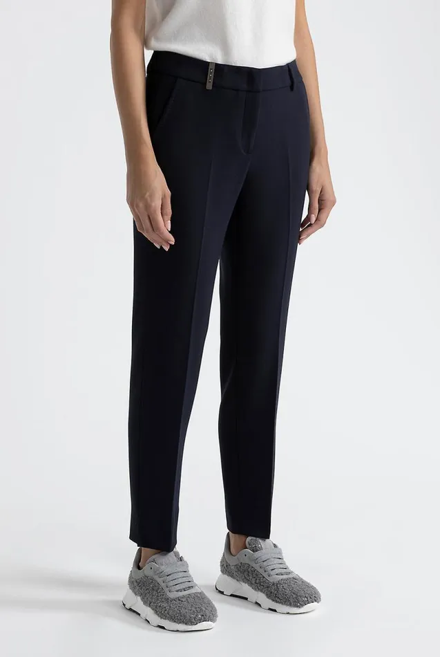 Peserico Trousers Woman Iconic 4718 Stretch Viscose Double Cloth Trousers Inkwell Blue Peserico Trousers Woman Iconic 4718 Stretch Viscose Double Cloth Trousers Inkwell Blue